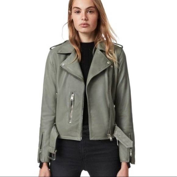 AllSaints Belted Crop Leather Moto Jacket - Picture 2 of 14